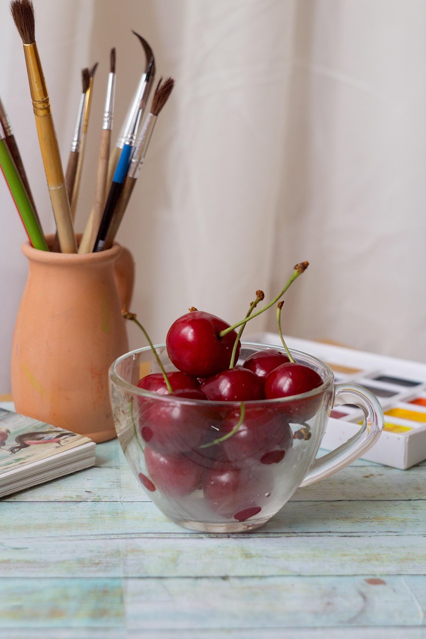 summer, tree, cherry, cherries, dye, nature, creation, watercolor